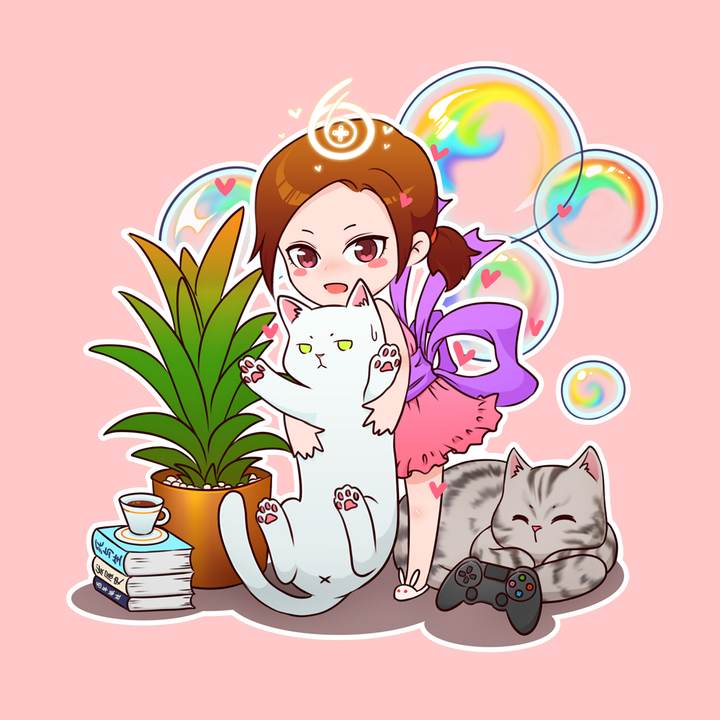 水友画：抱猫的 Q 版女流